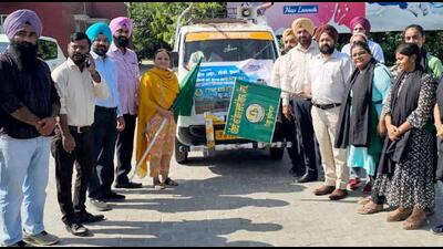 Administration officials flagging off awareness van in Ludhiana on Tuesday. (HT Photo)