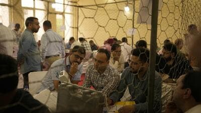 Election officers counting votes at a centre in Jammu on Tuesday. (AP)
