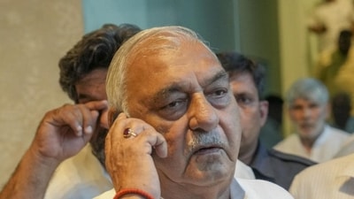 Former Haryana chief minister and Congress leader Bhupinder Singh Hooda upon his arrival to address the media regarding the Haryana Assembly election results, in Rohtak on Tuesday. (PTI) Former Haryana chief minister and Congress leader Bhupinder Singh Hooda upon his arrival to address the media regarding the Haryana Assembly election results, in Rohtak on Tuesday. (PTI)