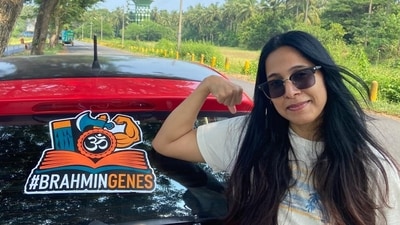 Bengaluru CEO Anuradha Tiwari reveals 'Brahmin genes' stickers on her car (X/@talk2anuradha) Bengaluru CEO Anuradha Tiwari reveals 'Brahmin genes' stickers on her car (X/@talk2anuradha)