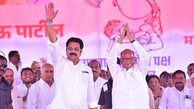 Harshvardhan Patil (L), once a Congress leader and later associated with the BJP, joined hands with Pawar. (HT PHOTO) Harshvardhan Patil (L), once a Congress leader and later associated with the BJP, joined hands with Pawar. (HT PHOTO)