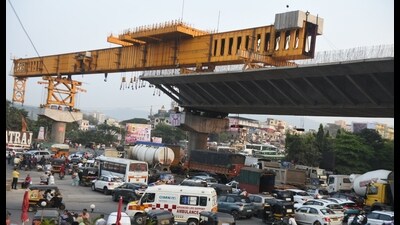 Initially, flyover construction was scheduled to be completed by February 2024 but owing to multiple obstacles, the deadline was extended to January 2025. (MAHENDRA KOLHE/ HT PHOTO) Initially, flyover construction was scheduled to be completed by February 2024 but owing to multiple obstacles, the deadline was extended to January 2025. (MAHENDRA KOLHE/ HT PHOTO)