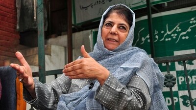 Peoples Democratic Party (PDP) President Mehbooba Mufti held a press conference at the party headquarters in Srinagar on Tuesday, amid the counting of votes for the Jammu and Kashmir Assembly elections. (PTI) Peoples Democratic Party (PDP) President Mehbooba Mufti held a press conference at the party headquarters in Srinagar on Tuesday, amid the counting of votes for the Jammu and Kashmir Assembly elections. (PTI)
