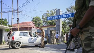 Security outside a counting centre in Jammu. (PTI) Security outside a counting centre in Jammu. (PTI)