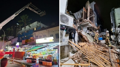 The building collapse in Little India, Singapore, took place late at night. (Facebook/Singapore Civil Defence Force)