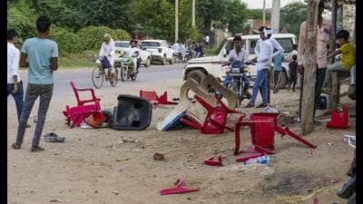Sporadic clashes marred the polling process in Nuh, Gurugram on Saturday and nine people were reported to be injured. (PTI PHOTO) Sporadic clashes marred the polling process in Nuh, Gurugram on Saturday and nine people were reported to be injured. (PTI PHOTO)