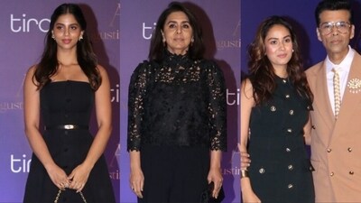 Suhana Khan, Neetu Kapoor, Mira Rajput and Karan Johar seen at a Mumbai event. Suhana Khan, Neetu Kapoor, Mira Rajput and Karan Johar seen at a Mumbai event.