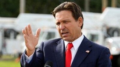 Florida Gov. Ron DeSantis gestures during a news conference, Wednesday, Sept. 25, 2024, at the Tampa Electric Company offices in Tampa, Fla., as Tropical Storm Helene, expected to become a hurricane, moves north along Mexico’s coast toward the U.S.(AP Photo/Chris O'Meara) (AP) Florida Gov. Ron DeSantis gestures during a news conference, Wednesday, Sept. 25, 2024, at the Tampa Electric Company offices in Tampa, Fla., as Tropical Storm Helene, expected to become a hurricane, moves north along Mexico’s coast toward the U.S.(AP Photo/Chris O'Meara) (AP)