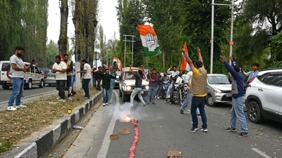 Supporters of the Indian National Congress (INC) rejoiced in Srinagar as they celebrated their success in the assembly elections. (Waseem Andrabi/HT Photo) Supporters of the Indian National Congress (INC) rejoiced in Srinagar as they celebrated their success in the assembly elections. (Waseem Andrabi/HT Photo)