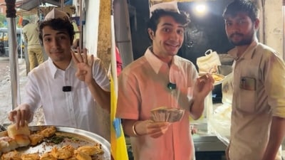 A viral video claimed a Mumbai street vendor earned  ₹2 lakh monthly selling Vada Pav, shocking viewers. (Instagram/sarthaksachdevva)