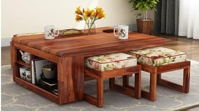 Enhance your space with a stylish coffee table with stools that perfectly blends charm and utility! Enhance your space with a stylish coffee table with stools that perfectly blends charm and utility!