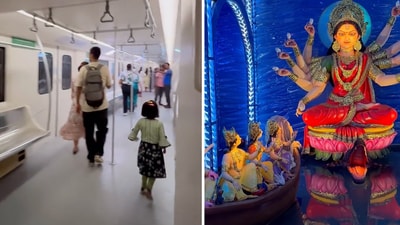 The pandal commemorates forty years of the Kolkata Metro Rail, paying ode to the Green Line underwater metro that began operations earlier this year. (Instagram/@kolkatazzz) The pandal commemorates forty years of the Kolkata Metro Rail, paying ode to the Green Line underwater metro that began operations earlier this year. (Instagram/@kolkatazzz)