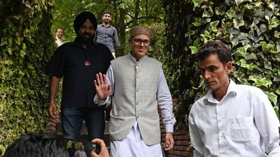 Omar Abdullah, a likely contender for the chief minister's position after winning in both Budgam and Ganderbal, expressed his gratitude to the voters for their support. (Waseem Andrabi/HT Photo) Omar Abdullah, a likely contender for the chief minister's position after winning in both Budgam and Ganderbal, expressed his gratitude to the voters for their support. (Waseem Andrabi/HT Photo)