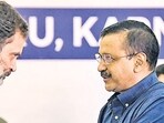 Congress leader Rahul Gandhi and AAP's national convener Arvind Kejriwal. (ANI)