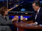 Kamala Harris cracked open a can of Miller High Life at the prompting of host Stephen Colbert. Kamala Harris cracked open a can of Miller High Life at the prompting of host Stephen Colbert.