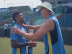Suryakumar Yadav and Morne Morkel share a laugh ahead of the 2nd T20I between India and Bangladesh. Suryakumar Yadav and Morne Morkel share a laugh ahead of the 2nd T20I between India and Bangladesh.