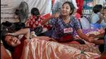 The junior doctors during their hunger strike over the alleged rape and murder of a trainee doctor, in Kolkata, on Wednesday. (PTI)