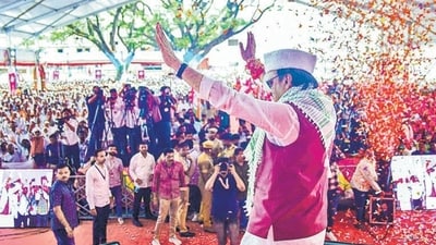 Ahmednagar, Oct 06 (ANI): Maharashtra Deputy Chief Minister Ajit Pawar waves to the crowd during a program organised under the Jan Sanman Yatra for the upcoming state Assembly elections, at Akole in Ahmednagar on Sunday. (ANI Photo) (Ajit Pawar-X)