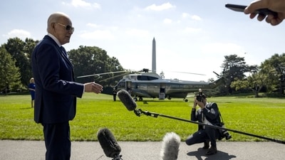 US President Joe Biden speaks to members of the media on the South Lawn of the White House before boarding Marine One in Washington, DC, US (Bloomberg) US President Joe Biden speaks to members of the media on the South Lawn of the White House before boarding Marine One in Washington, DC, US (Bloomberg)