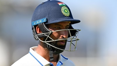 Cheteshwar Pujara during 2023 WTC Final against Australia in June. (AFP) Cheteshwar Pujara during 2023 WTC Final against Australia in June. (AFP)