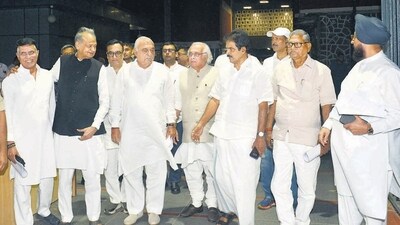 Congress Party delegation after meeting Election Commission of India at Nirvachan Sadan in New Delhi on Wednesday. (HT) Congress Party delegation after meeting Election Commission of India at Nirvachan Sadan in New Delhi on Wednesday. (HT)