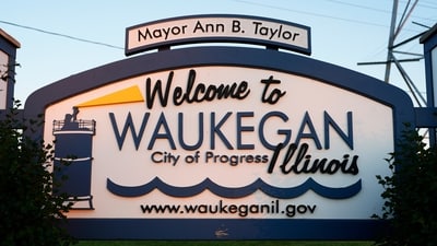 A Welcome to Waukegan City sign is seen in Waukegan, Ill., Wednesday, Sept. 25, 2024. (AP Photo/Nam Y. Huh) (AP) A Welcome to Waukegan City sign is seen in Waukegan, Ill., Wednesday, Sept. 25, 2024. (AP Photo/Nam Y. Huh) (AP)