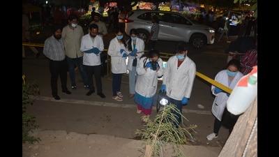 Forensic team at the crime scene in Manimajra, Chandigarh, on Wednesday. (Sant Arora/HT)
