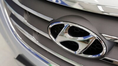 The logo of Hyundai Motor is seen on a car displayed at a Hyundai dealership in Seoul. (Reuters)