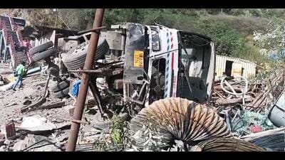 Mangled remains of the bus near Kandaghat tunnel in Solan district in Himachal. (File) Mangled remains of the bus near Kandaghat tunnel in Solan district in Himachal. (File)