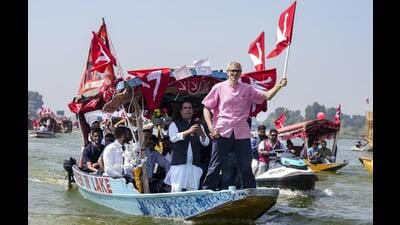 National Conference leader Omar Abdullah at Dal Lake in Srinagar. (PTI Photo) National Conference leader Omar Abdullah at Dal Lake in Srinagar. (PTI Photo)