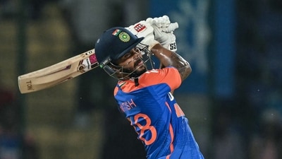 India's Nitish Kumar Reddy plays a shot during the second Twenty20 international cricket match against Bangladesh. (AFP)