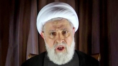 Lebanon's Hezbollah deputy leader Sheikh Naim Qassem delivers a speech as hostilities between Hezbollah and Israel increase, from an unknown location, October 8, 2024 in this still image from video. (Reuters) Lebanon's Hezbollah deputy leader Sheikh Naim Qassem delivers a speech as hostilities between Hezbollah and Israel increase, from an unknown location, October 8, 2024 in this still image from video. (Reuters)