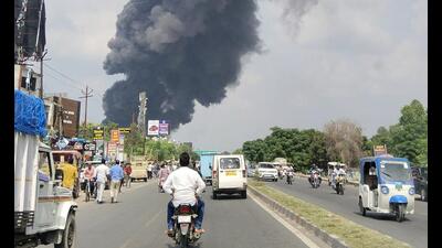The fire was so massive that the billowing smoke could be seen even from 10 kilometres away, officials said, adding an Air Force team had to be requested for assistance. The fire was so massive that the billowing smoke could be seen even from 10 kilometres away, officials said, adding an Air Force team had to be requested for assistance.