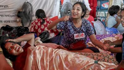 The junior doctors during their hunger strike over the alleged rape and murder of a trainee doctor, in Kolkata, on Wednesday. (PTI) The junior doctors during their hunger strike over the alleged rape and murder of a trainee doctor, in Kolkata, on Wednesday. (PTI)