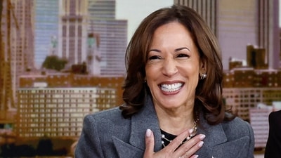 Democratic presidential nominee and U.S. Vice President Kamala Harris reacts, as she appears on ABC's "The View" in New York, U.S., October 8, 2024. (REUTERS)