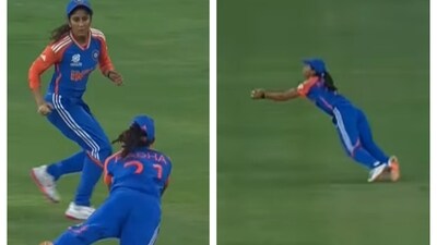 Radha Yadav takes catch of the T20 World Cup 2024 in India vs Sri Lanka match Radha Yadav takes catch of the T20 World Cup 2024 in India vs Sri Lanka match