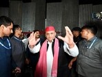 Akhilesh Yadav reached the JPNIC late on Thursday night. (HT Photo) Akhilesh Yadav reached the JPNIC late on Thursday night. (HT Photo)