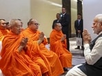 Narendra Modi participates in a blessing ceremony in Vientiane, Laos, on Thursday. (PTI)
