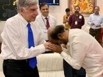 Rajinikanth posted a picture on X that sees him bowing down before Ratan and clasping his hands. Rajinikanth posted a picture on X that sees him bowing down before Ratan and clasping his hands.