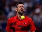 Novak Djokovic reacts during his round of 16 match.