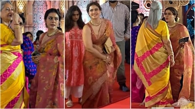 Kajol and Jaya Bachchan dazzle at Durga Puja festivities with stunning ethnic looks. (Instagram) Kajol and Jaya Bachchan dazzle at Durga Puja festivities with stunning ethnic looks. (Instagram)