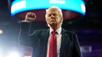 Republican presidential nominee former President Donald Trump gestures at a campaign rally at the Santander Arena, Wednesday, Oct. 9, 2024, in Reading, Pa. (AP Photo/Alex Brandon) (AP)