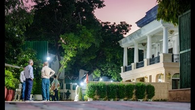 At the former residence of AAP chief Arvind Kejriwal at Flag Staff Road, Civil Lines on Wednesday. (Raj K Raj/HT Photo) At the former residence of AAP chief Arvind Kejriwal at Flag Staff Road, Civil Lines on Wednesday. (Raj K Raj/HT Photo)