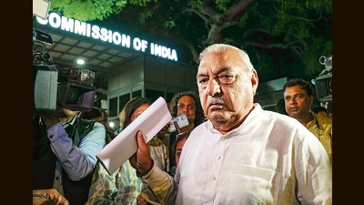 Congress leader Bhupinder Singh Hooda speaks to the media after meeting election commissioners at Nirvachan Sadan, in New Delhi on Wednesday. (PTI) Congress leader Bhupinder Singh Hooda speaks to the media after meeting election commissioners at Nirvachan Sadan, in New Delhi on Wednesday. (PTI)