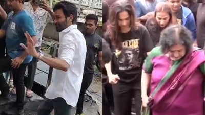 Dhanush, Aishwaryaa Rajinikanth, Soundarya and Latha watched Vettaiyan together in Chennai. (Sun News) Dhanush, Aishwaryaa Rajinikanth, Soundarya and Latha watched Vettaiyan together in Chennai. (Sun News)