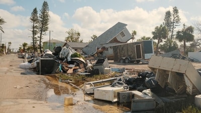 Destroyed homes after Hurricane Milton in St. Pete Beach, Florida, US, on Thursday, Oct. 10, 2024. More than 3 million people are without power as of Thursday morning, after Hurricane Milton and crossed the state. Photographer: Tristan Wheelock/Bloomberg (Bloomberg) Destroyed homes after Hurricane Milton in St. Pete Beach, Florida, US, on Thursday, Oct. 10, 2024. More than 3 million people are without power as of Thursday morning, after Hurricane Milton and crossed the state. Photographer: Tristan Wheelock/Bloomberg (Bloomberg)