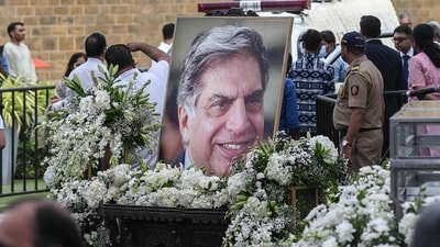 Ratan Tata death: People gather to pay their respects to Indian industrialist Ratan Tata at the National Centre for the Performing Arts (NCPA). (AFP) Ratan Tata death: People gather to pay their respects to Indian industrialist Ratan Tata at the National Centre for the Performing Arts (NCPA). (AFP)