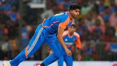 India's Mayank Yadav bowls a delivery during the first T20 cricket match between Bangladesh and India in Gwalior (AP) India's Mayank Yadav bowls a delivery during the first T20 cricket match between Bangladesh and India in Gwalior (AP)