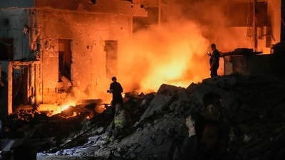 Flames and smoke rise at the scene of destroyed buildings hit by an Israeli airstrike in central Beirut, Lebanon, Thursday, Oct. 10, 2024. (AP Photo/Bilal Hussein) (AP) Flames and smoke rise at the scene of destroyed buildings hit by an Israeli airstrike in central Beirut, Lebanon, Thursday, Oct. 10, 2024. (AP Photo/Bilal Hussein) (AP)