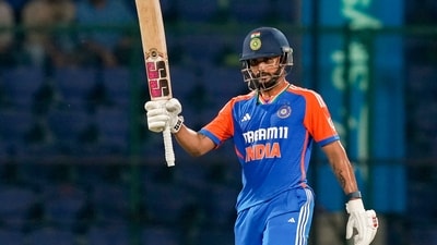 New Delhi: India's Nitish Kumar Reddy celebrates his half century during the second T20 International cricket match between India and Bangladesh (PTI) New Delhi: India's Nitish Kumar Reddy celebrates his half century during the second T20 International cricket match between India and Bangladesh (PTI)